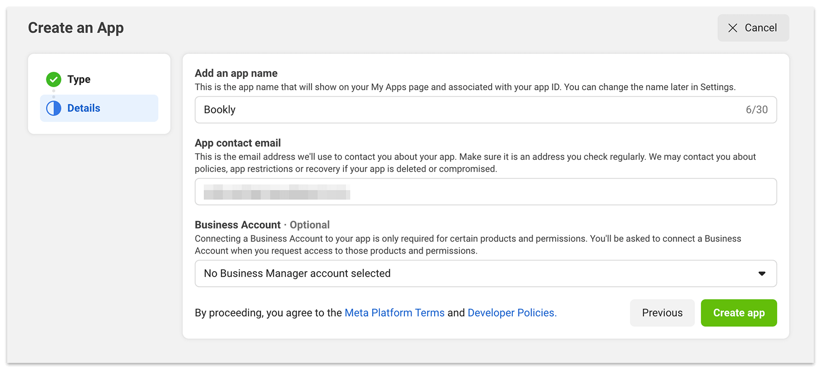 Create an App in Facebook Developer Account