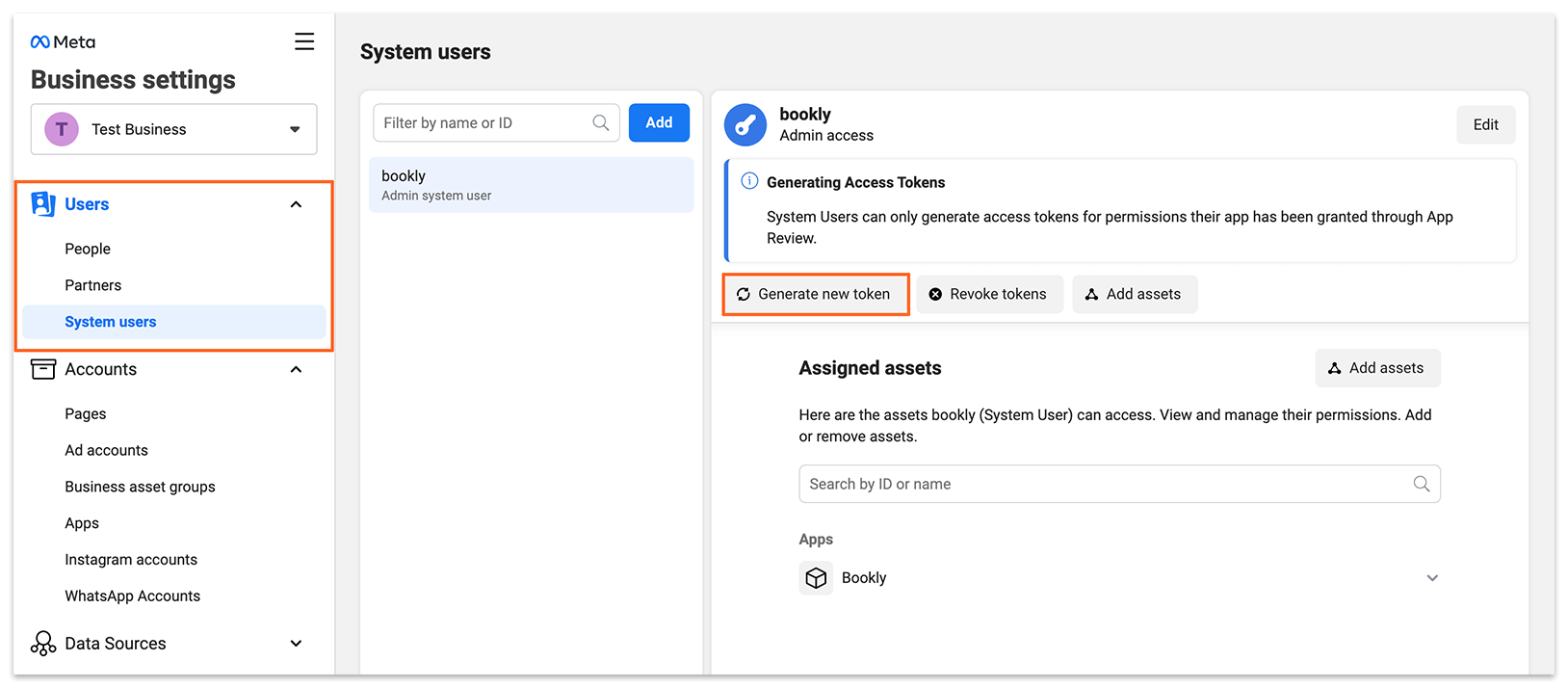 Create Permanent access token in the app settings