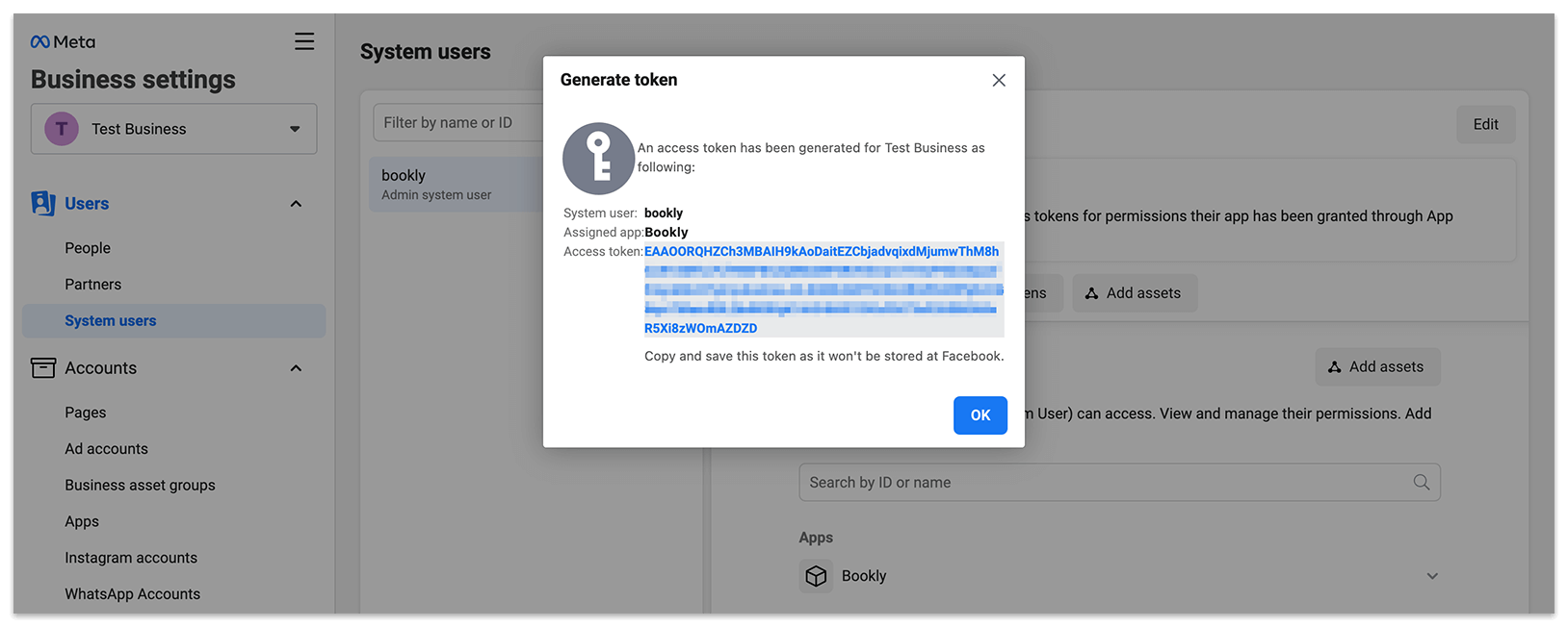 Create Permanent access token in the app settings