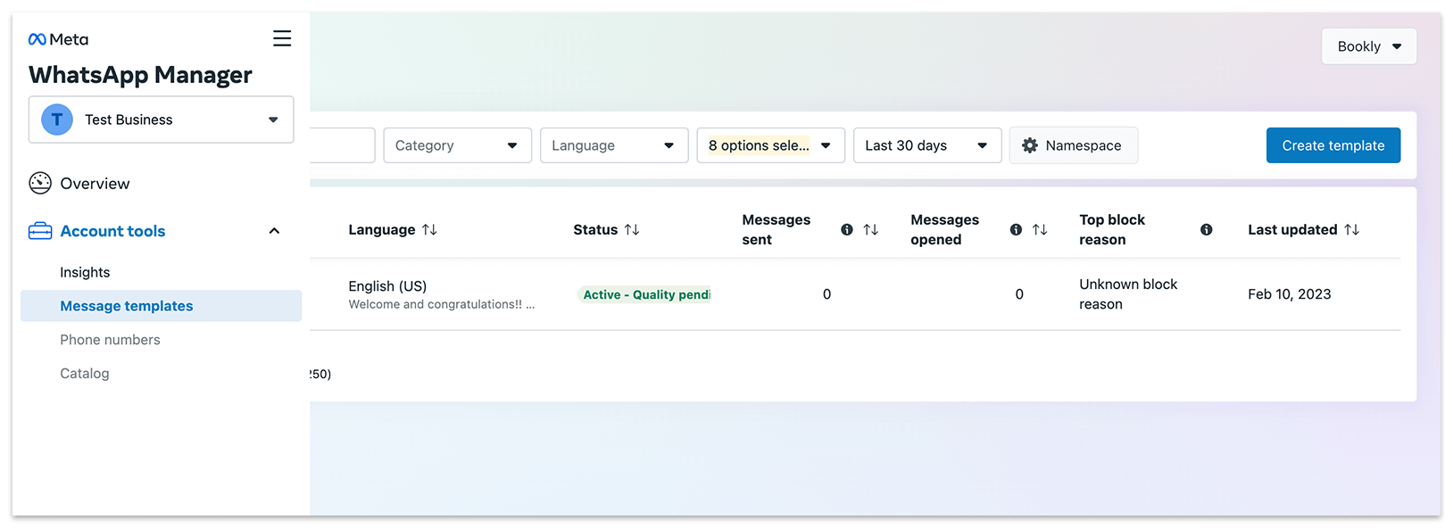 Create WhatsApp message template