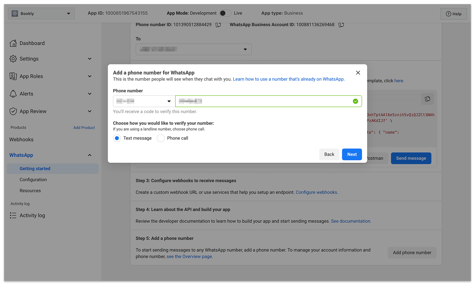 WhatsApp integration settings