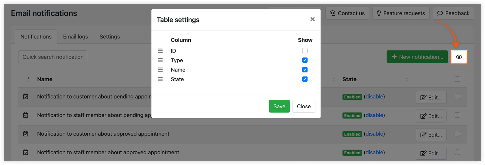 Email notifications section in Bookly