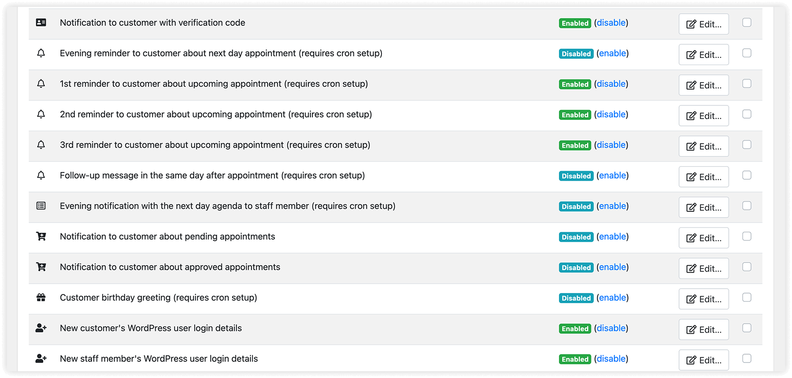 Email notifications section in Bookly