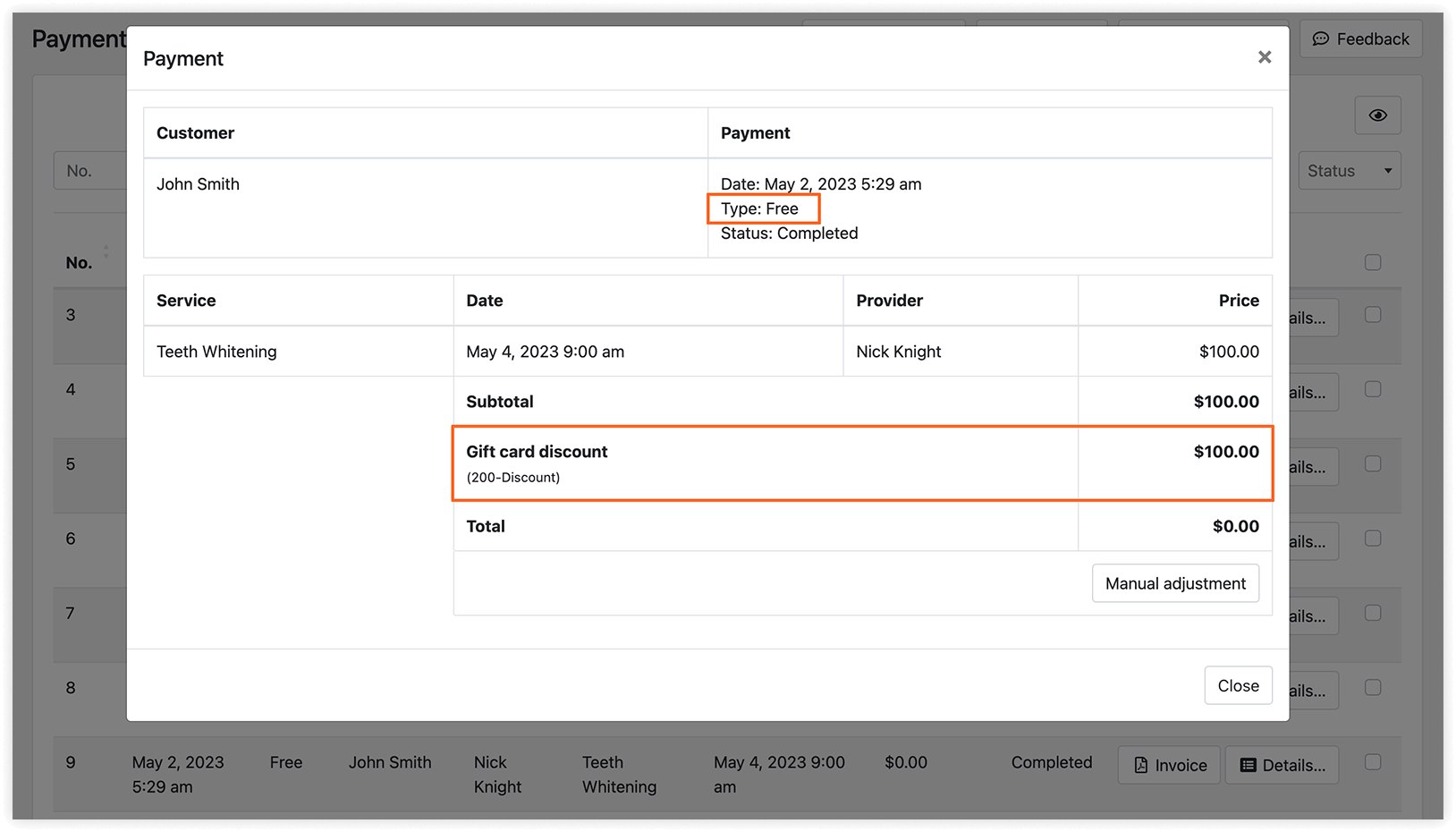 Payment details in Bookly