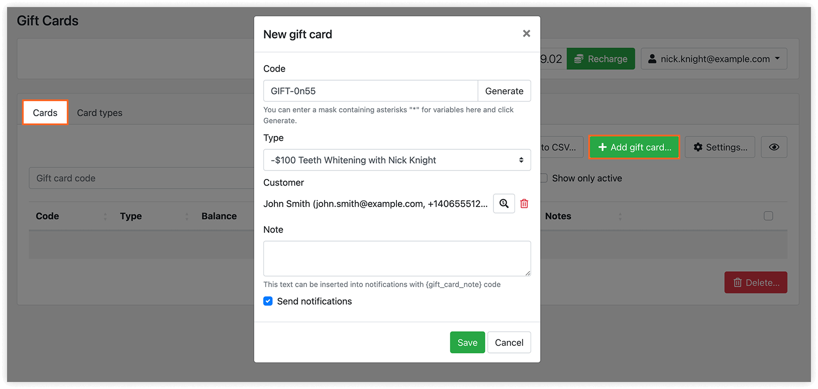New gift card window