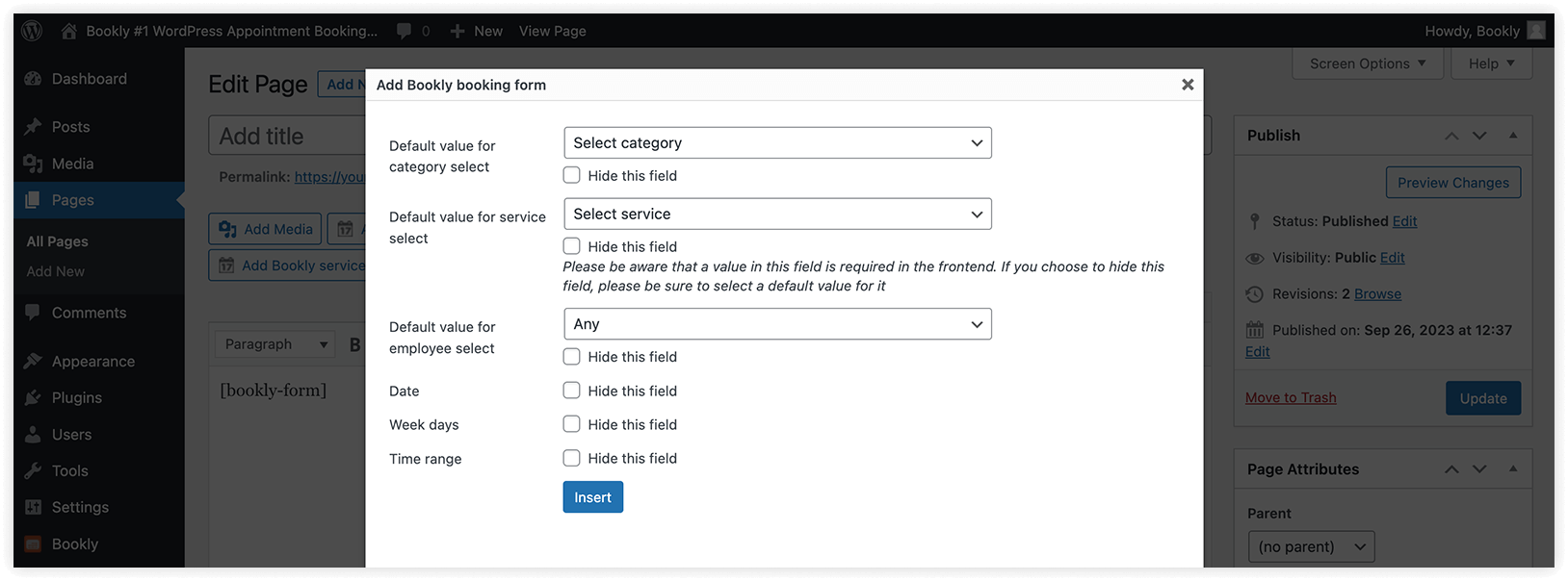 Publish Bookly booking form