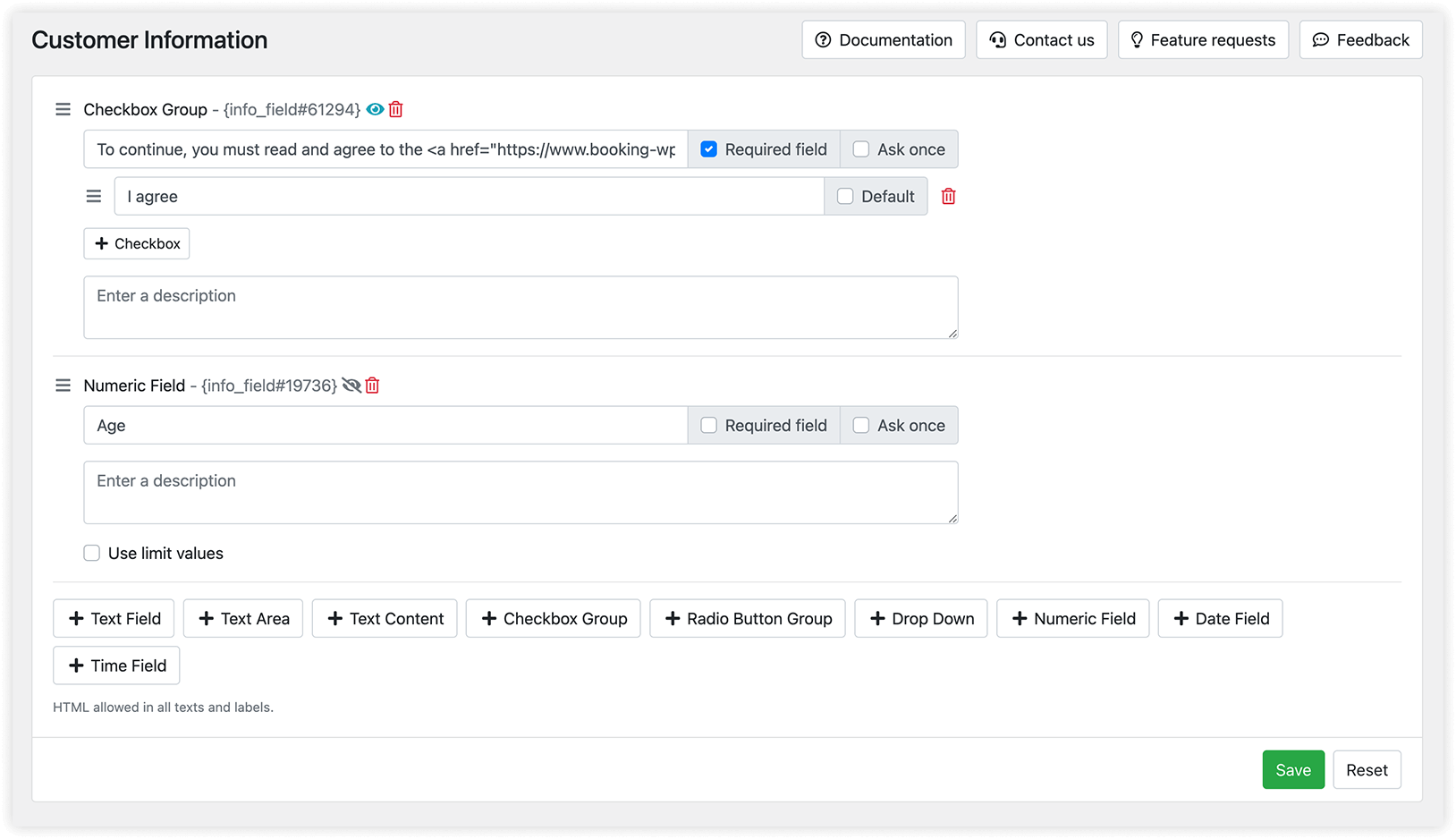 Customer Information section in Bookly