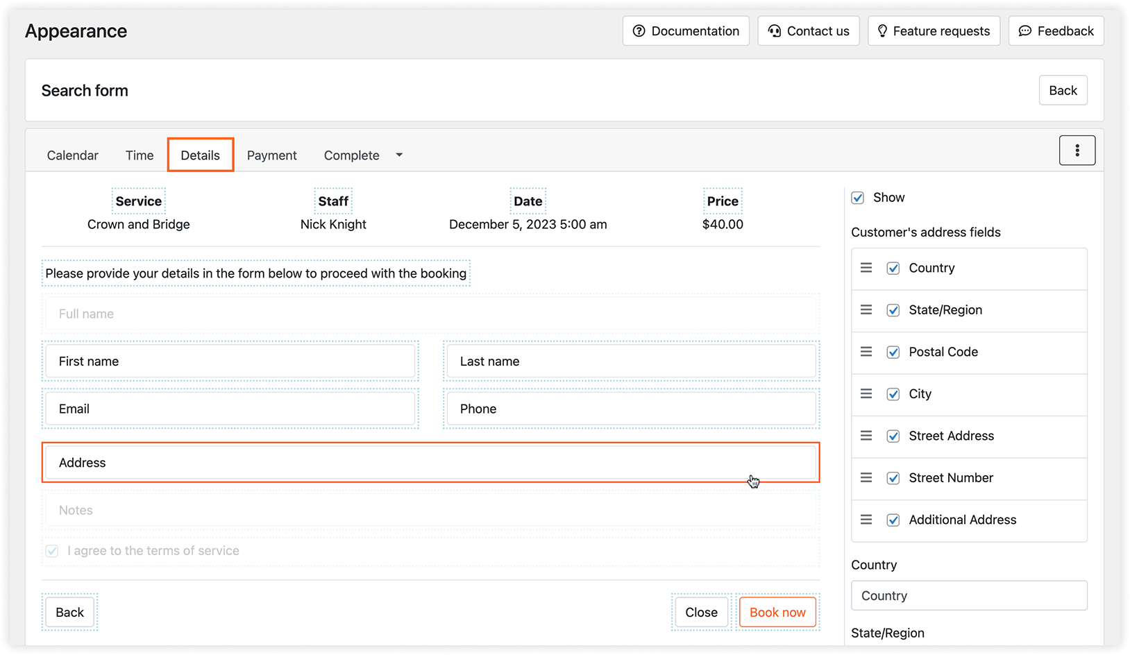 Appearance section in Bookly