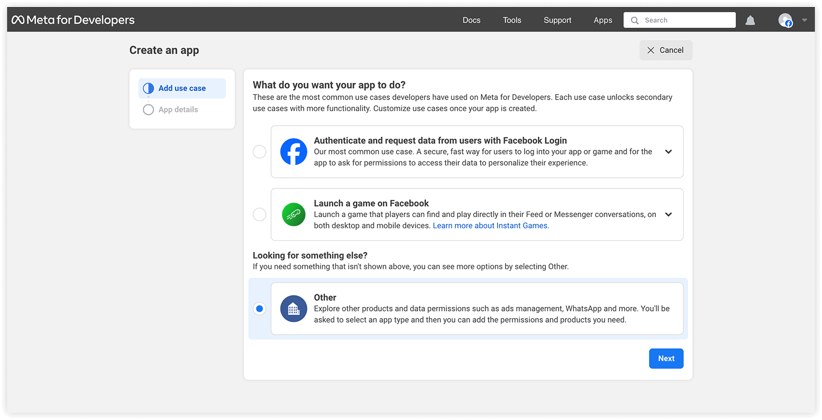 Facebook app settings
