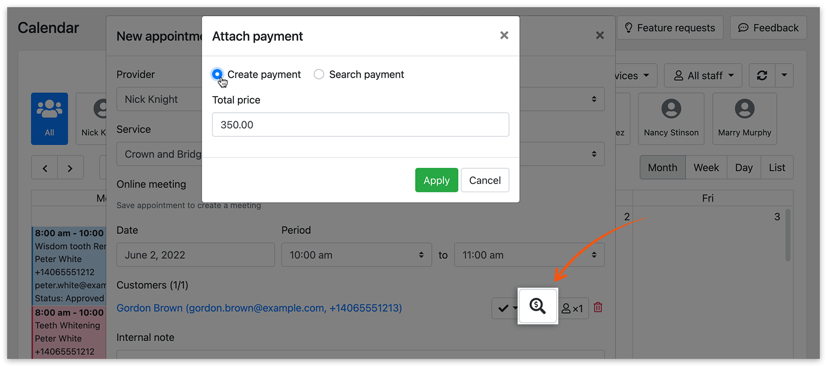Create appointment window in Bookly PRO