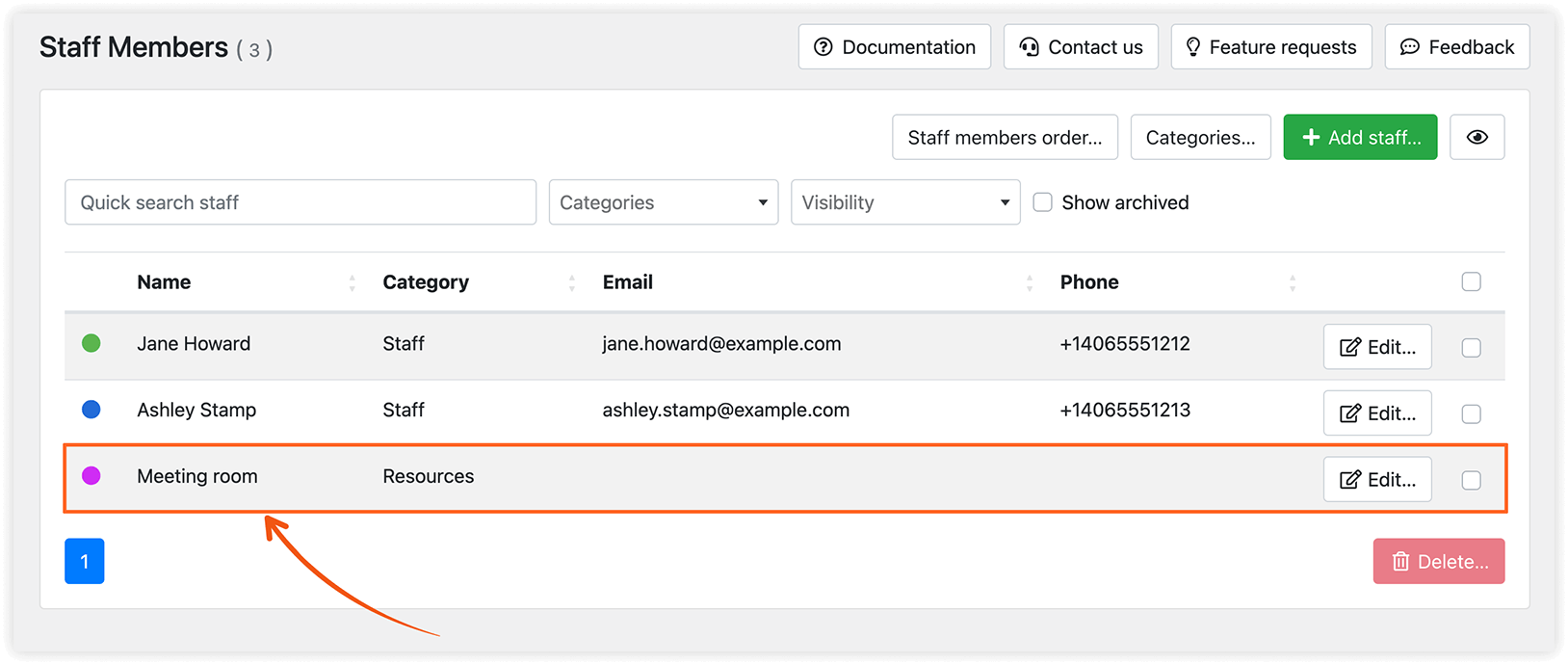 Staff Members section in Bookly