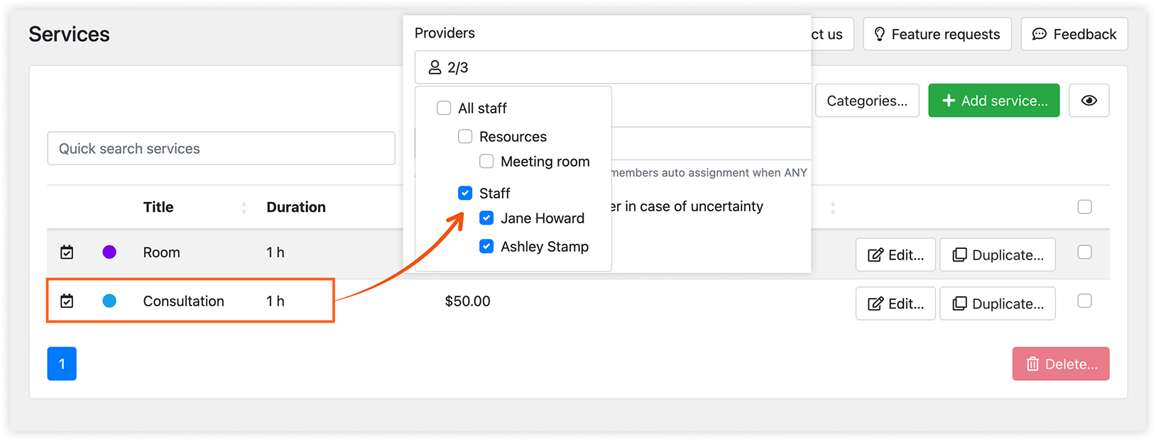 Services section in Bookly