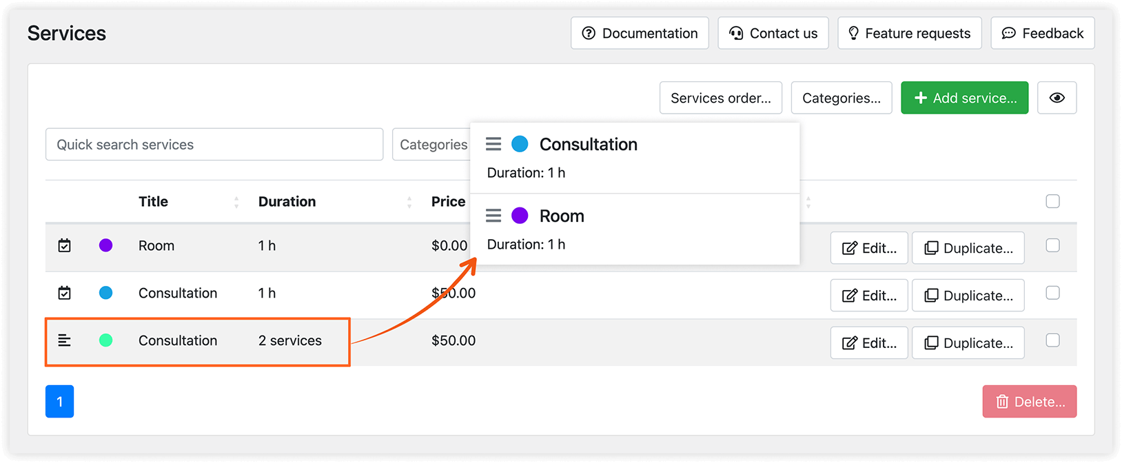 Services section in Bookly