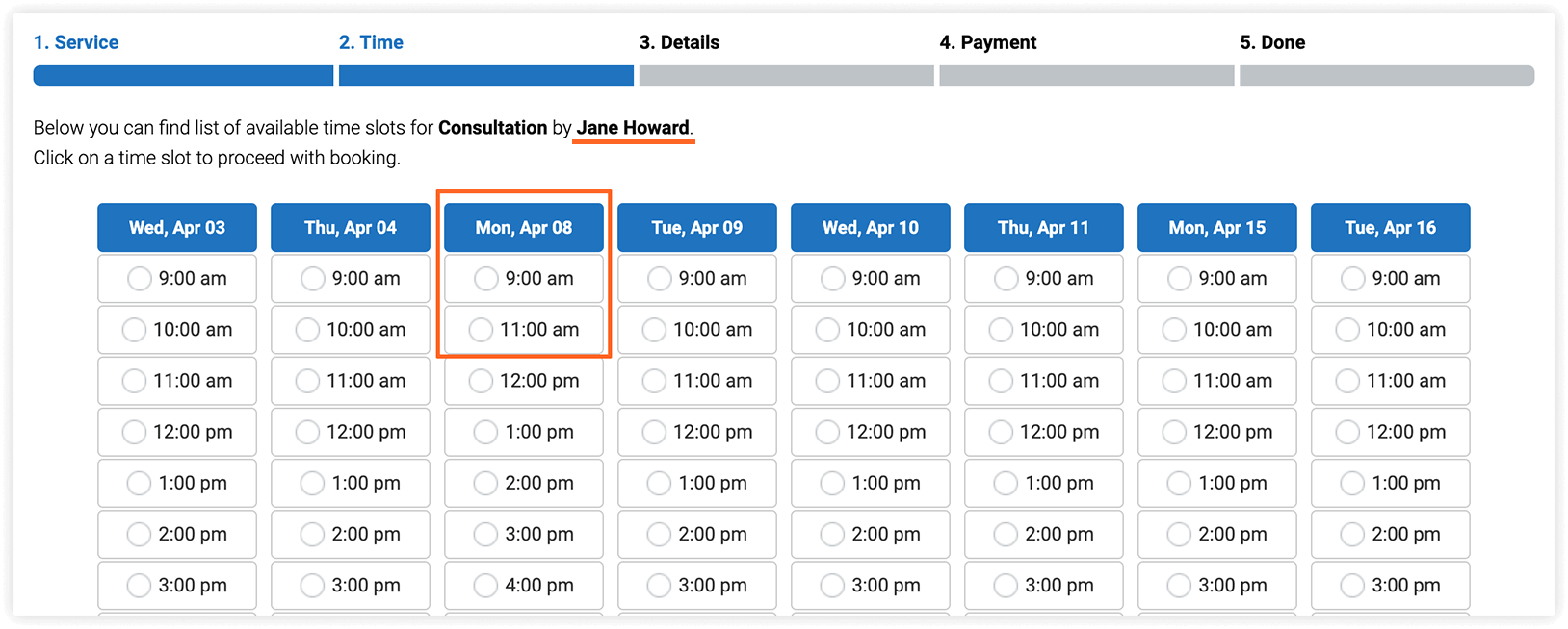 Bookly booking form – Time step