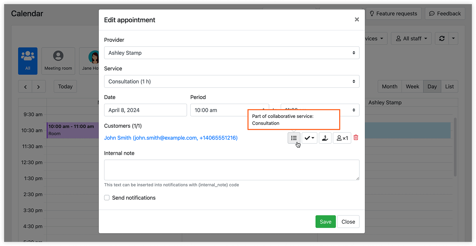 Edit appointment window in Bookly