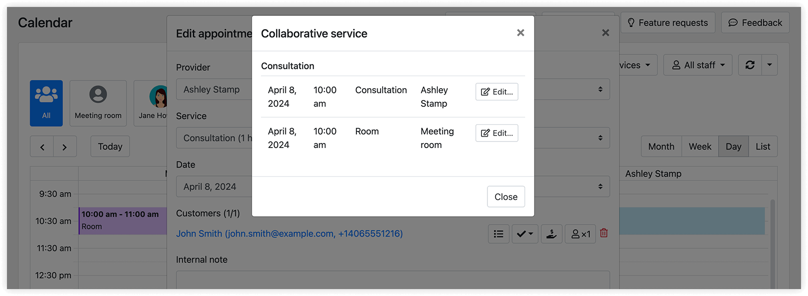 Edit appointment window in Bookly