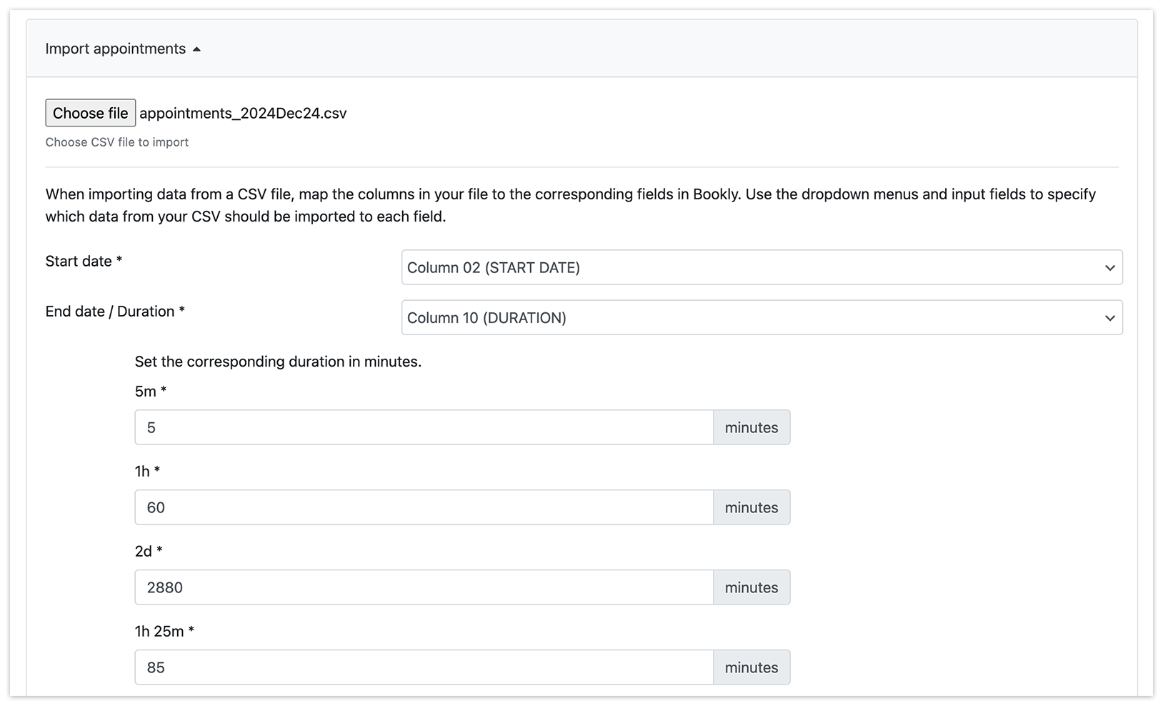 Import appointments in Bookly