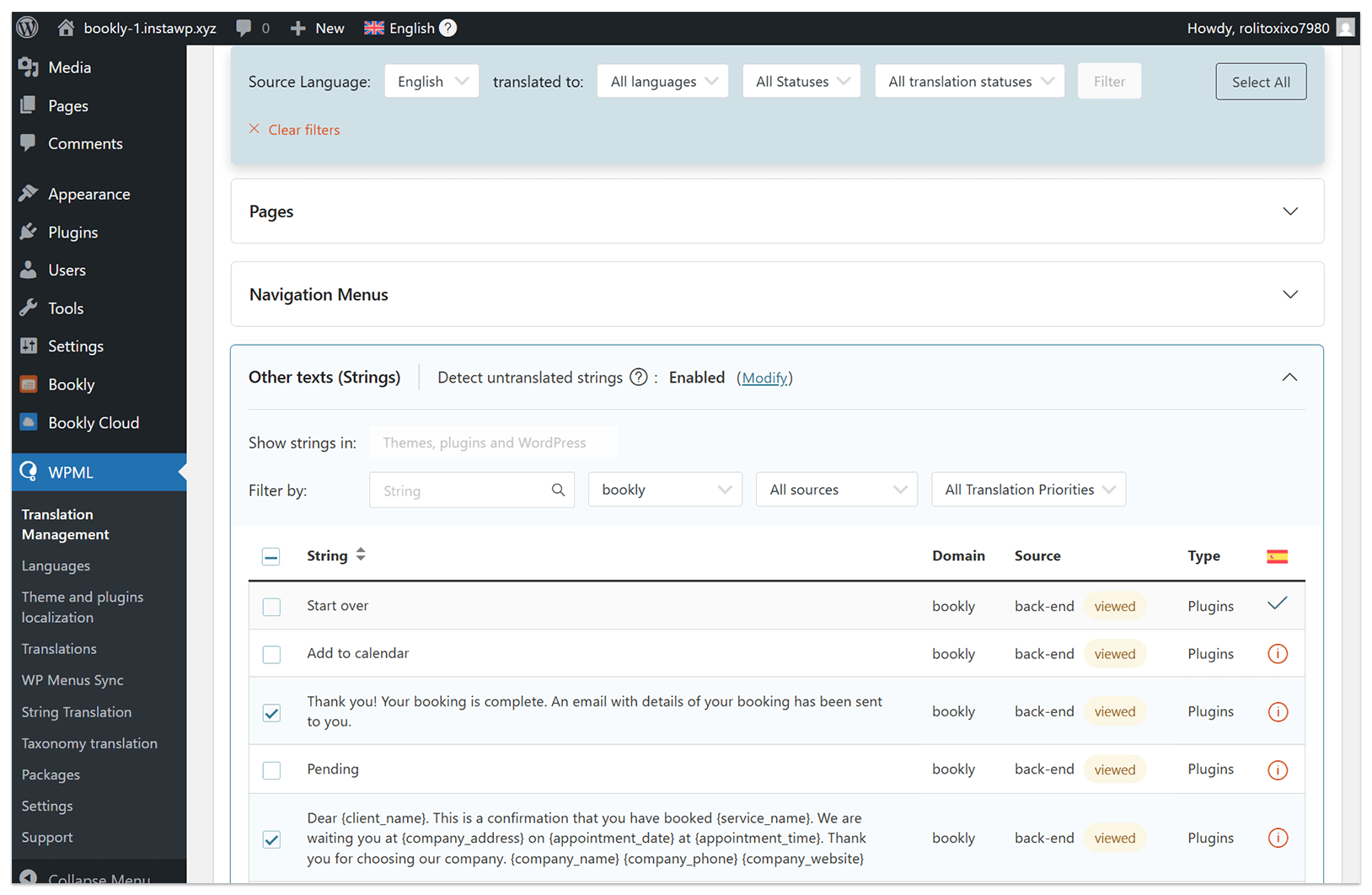 Translate Bookly via WPML