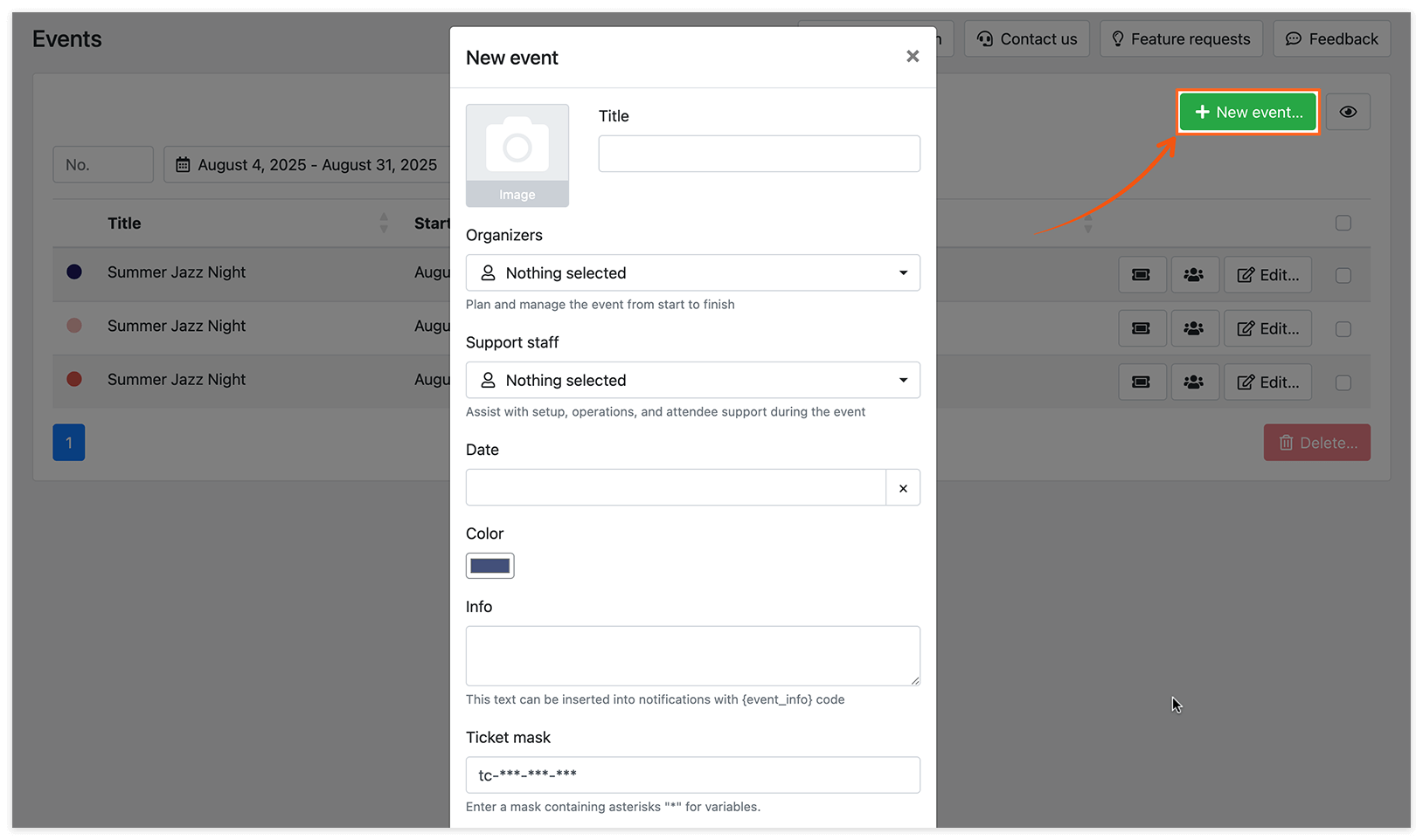 Events section in Bookly – Add new event