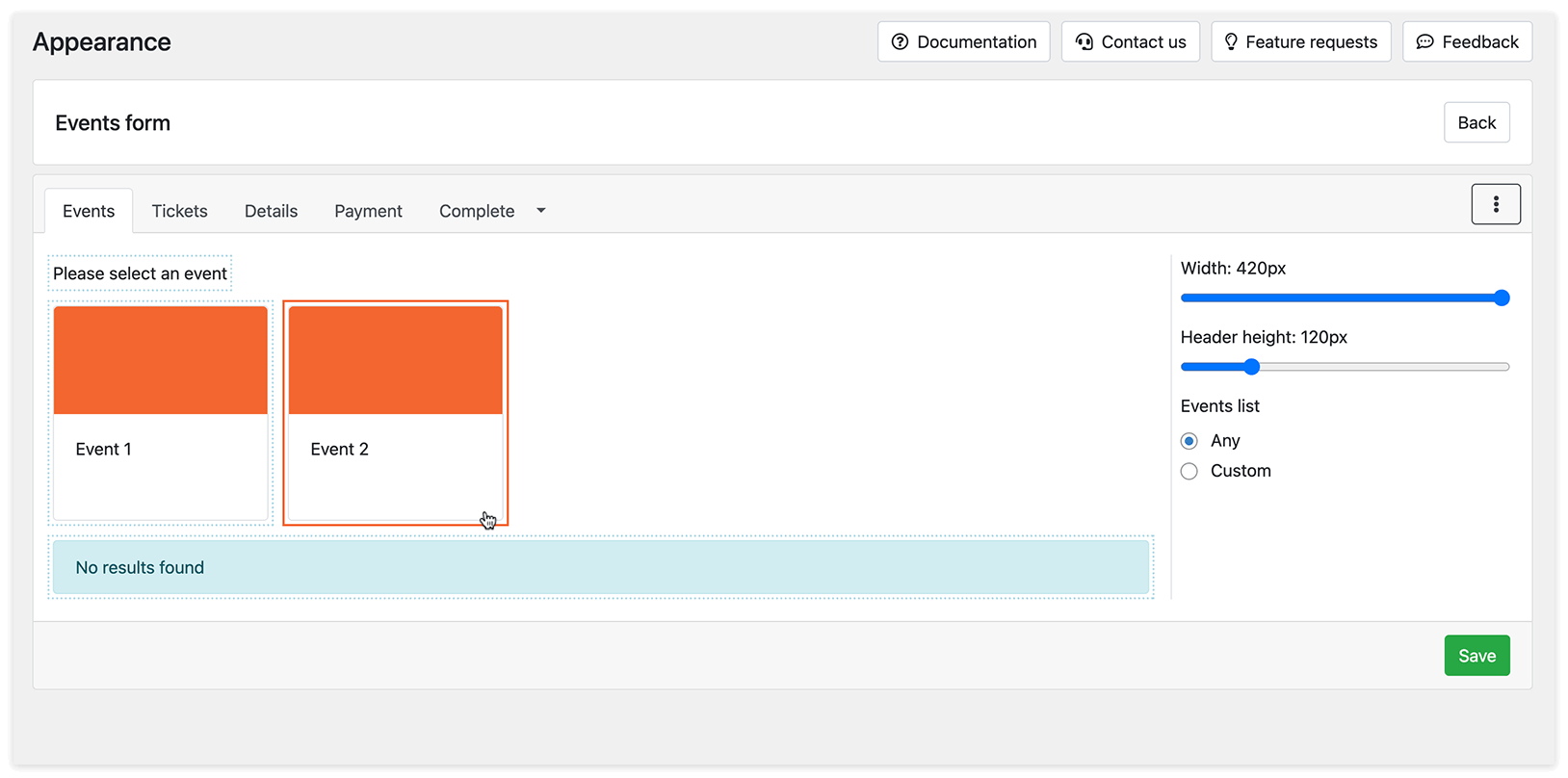 Appearance section in Bookly – Events form