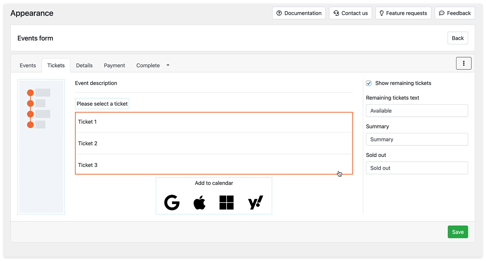 Appearance section in Bookly – Events form