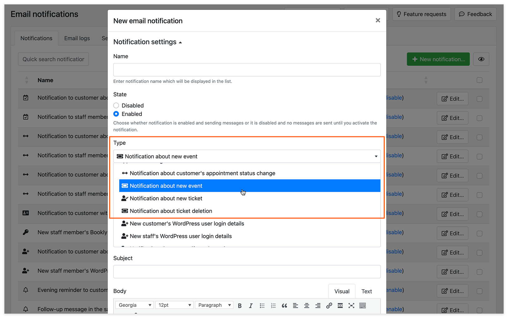 Notifications for Bookly events