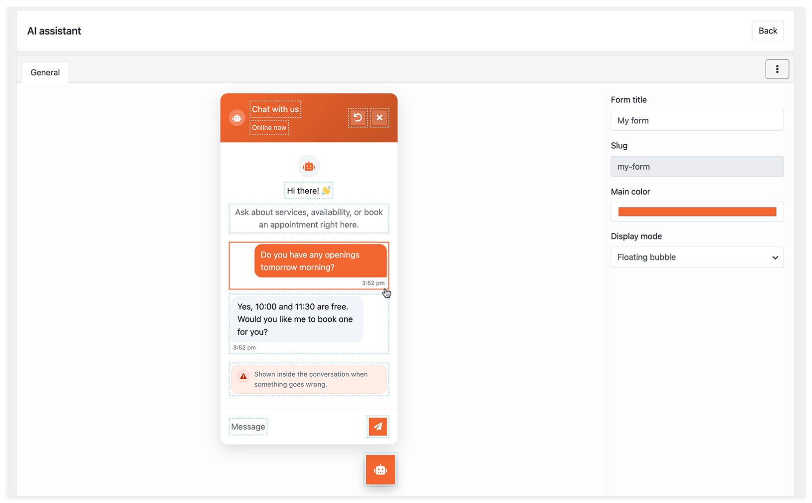 Bookly AI Assistant Booking Form customization