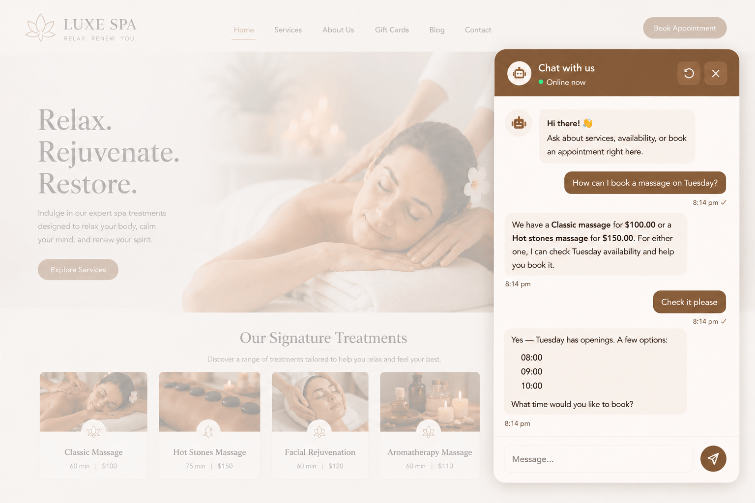Example of the Bookly AI Assistant booking form on a website