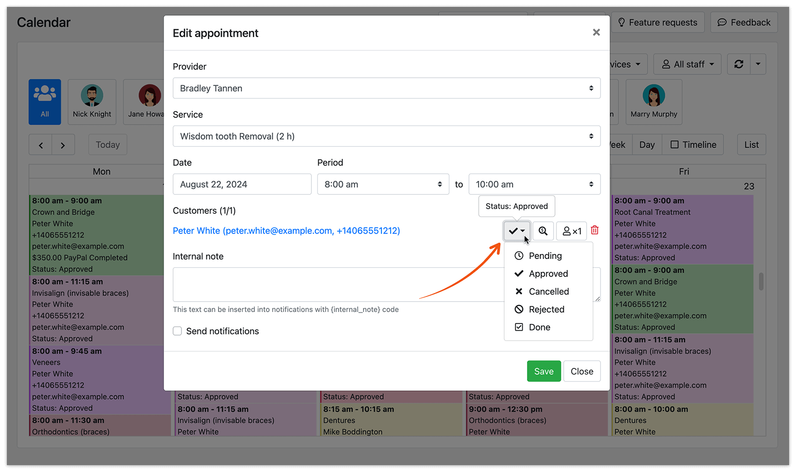 Edit appointment window in Bookly