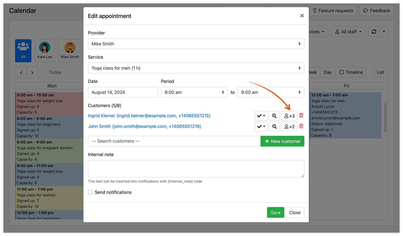 Appointment details for group bookings