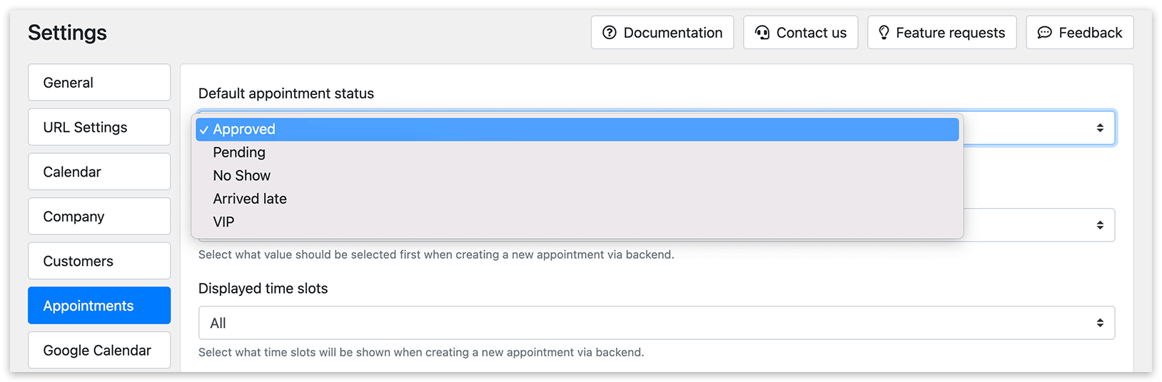 Settings section in Bookly