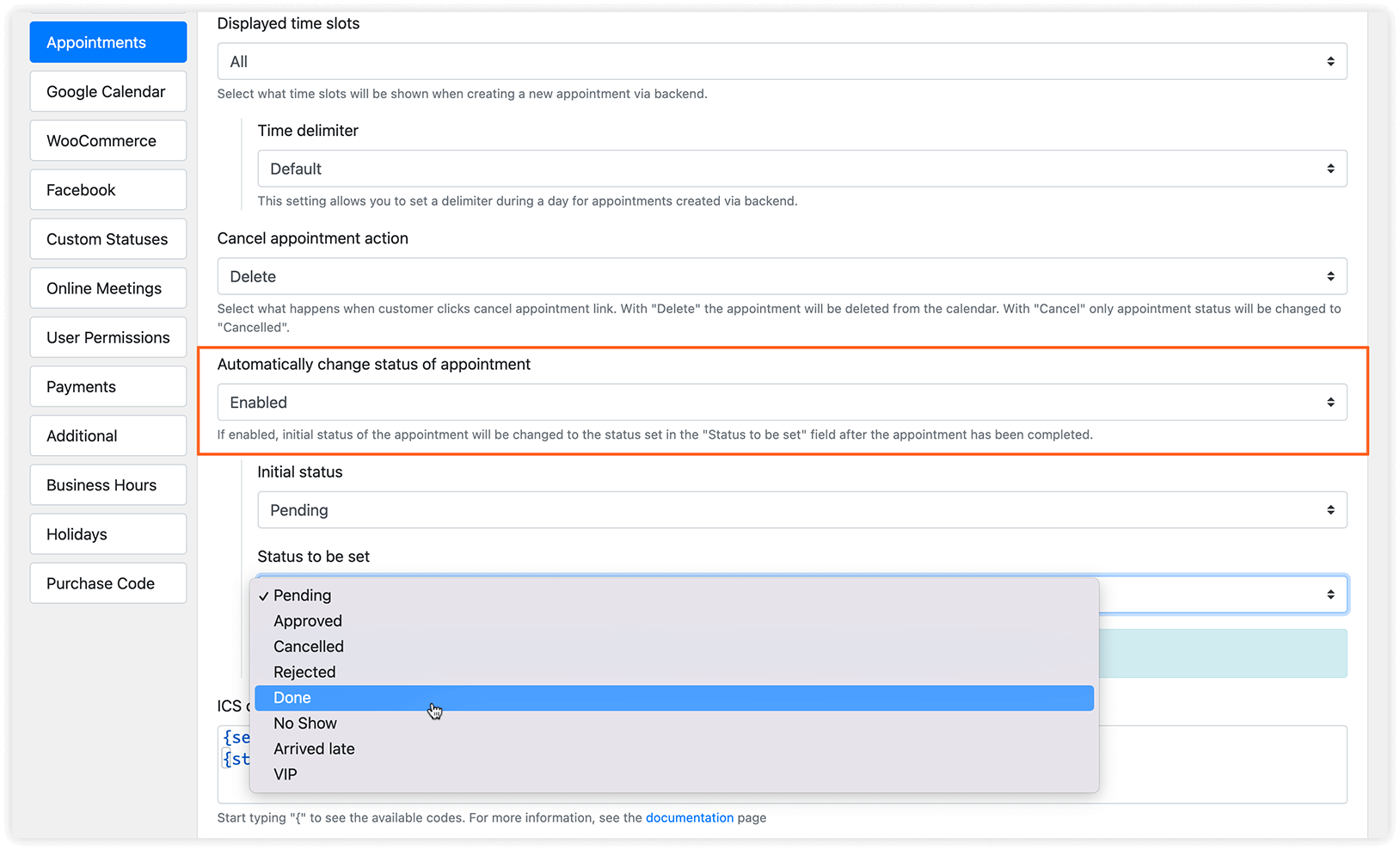 Settings section in Bookly