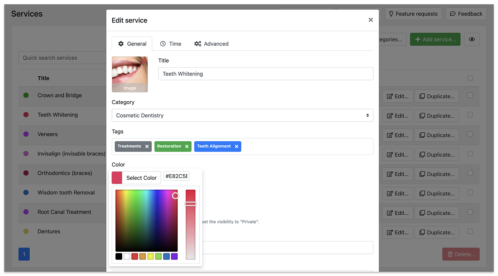 Couleur du service dans Bookly