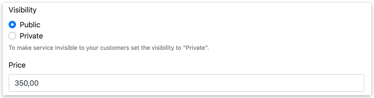 Service settings – visibility & price
