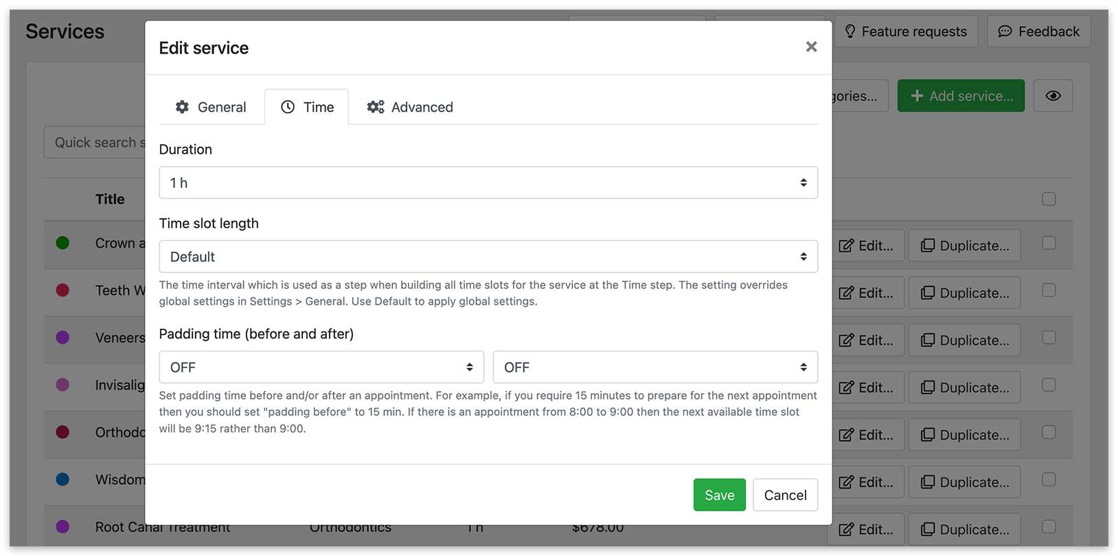 Durée du service à Bookly