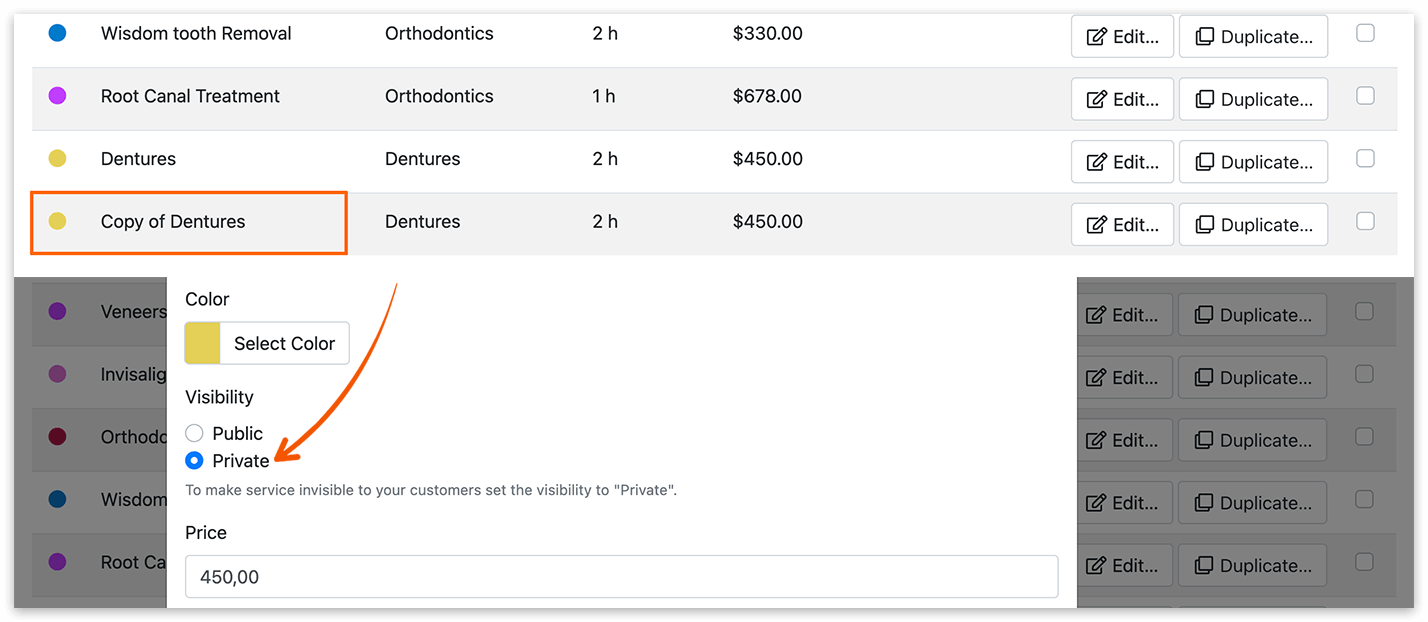 Dupliquer un service dans Bookly