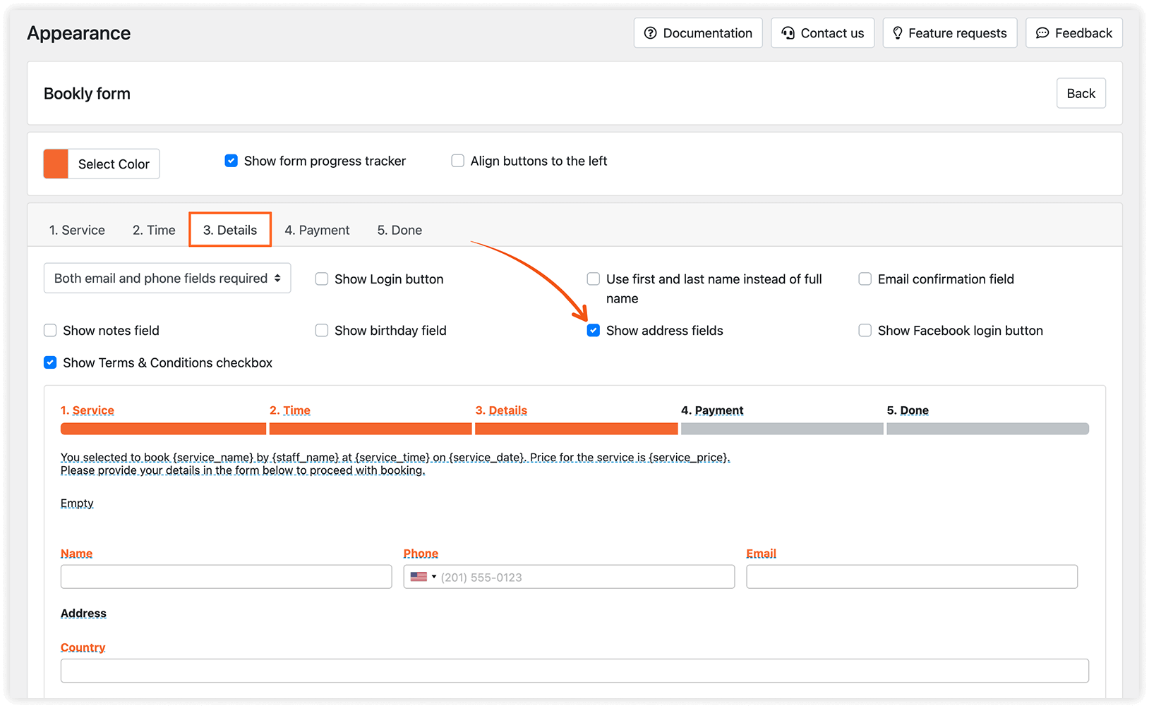 Appearance section in Bookly