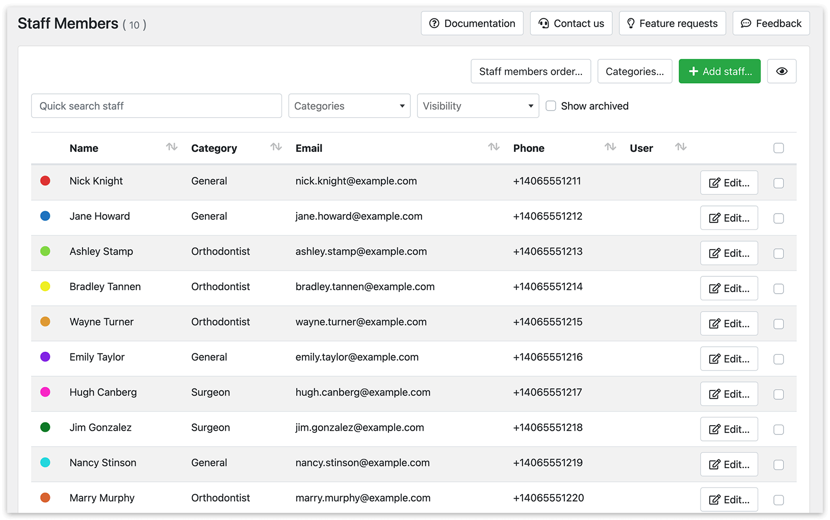 Section Membres du personnel dans Bookly
