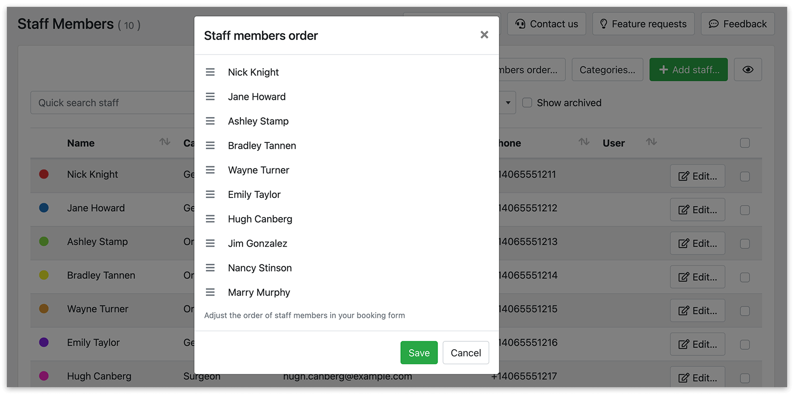 Les membres du personnel commandent dans Bookly