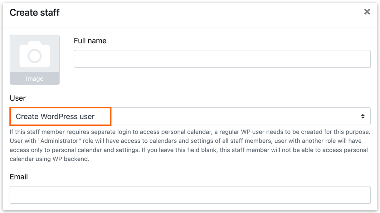 Carte de membre du personnel dans Bookly – Créer un utilisateur WordPress