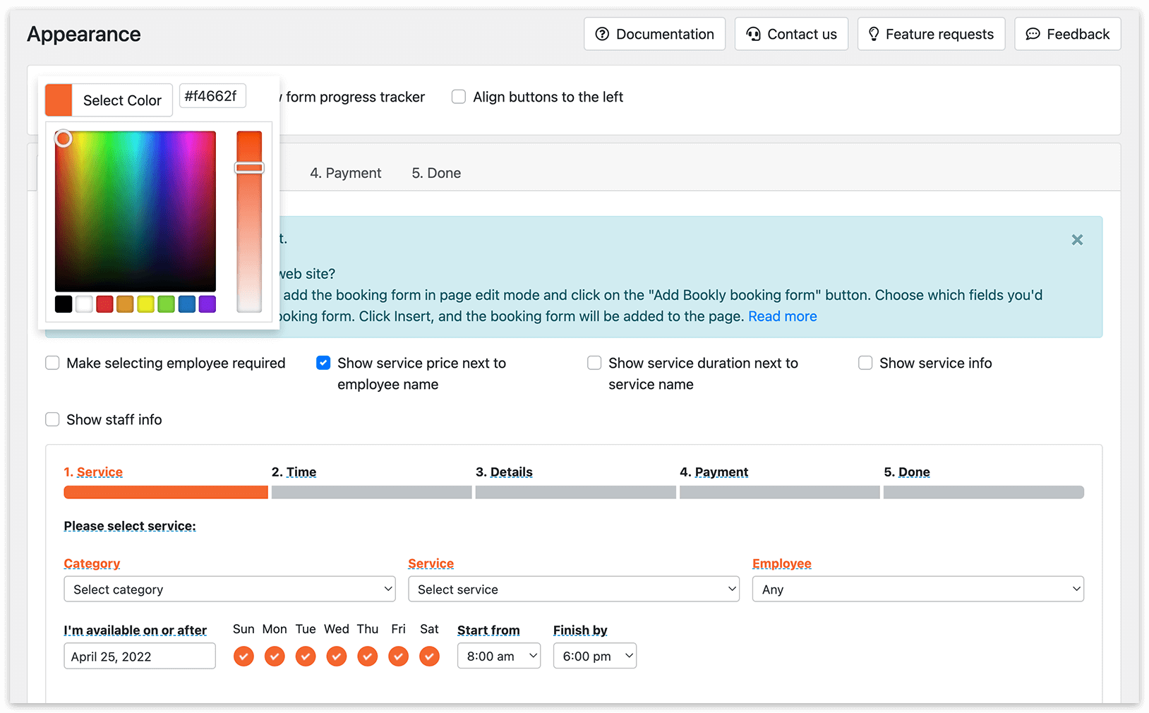 Appearance section in Bookly PRO