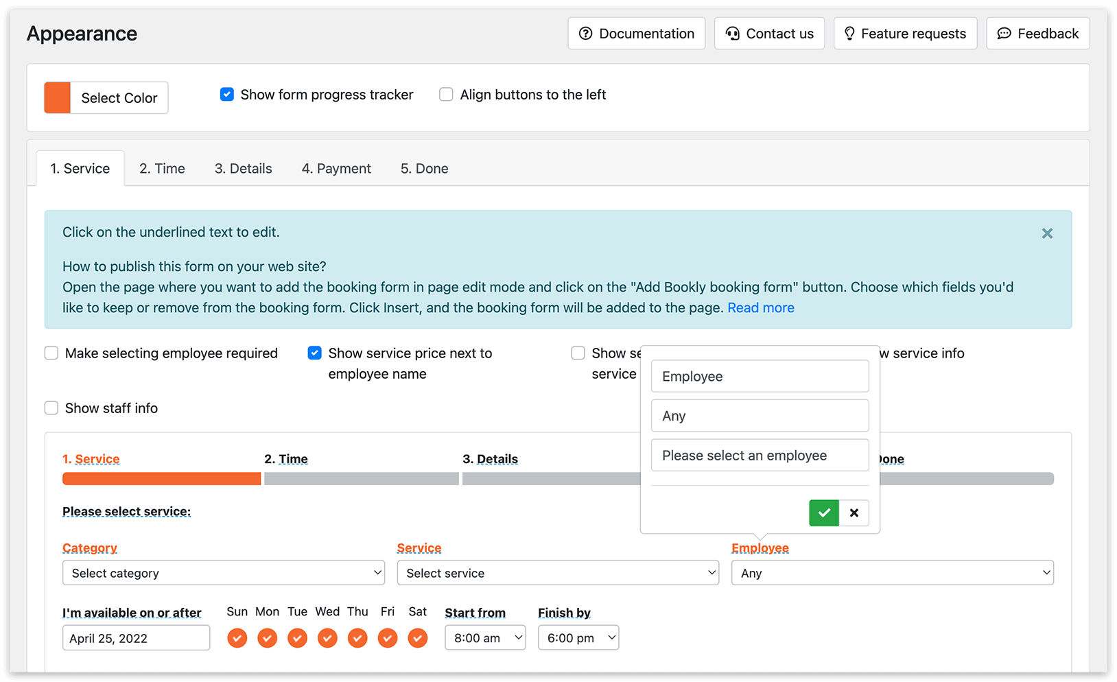 Appearance section in Bookly