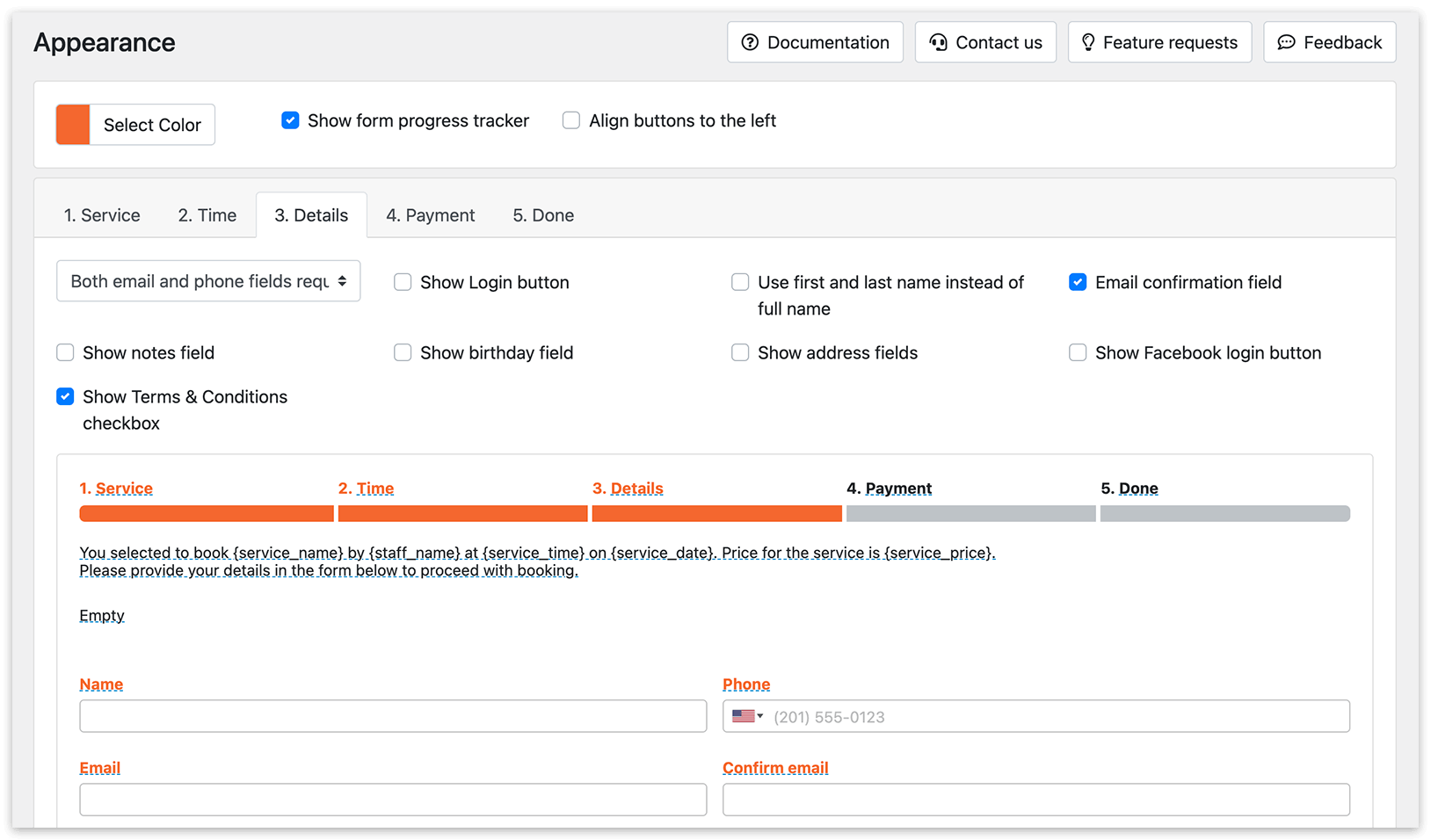 Appearance section in Bookly