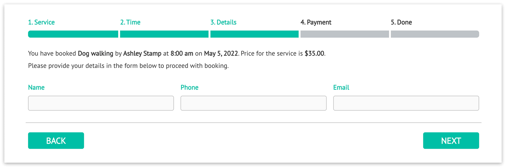 Bookly booking form