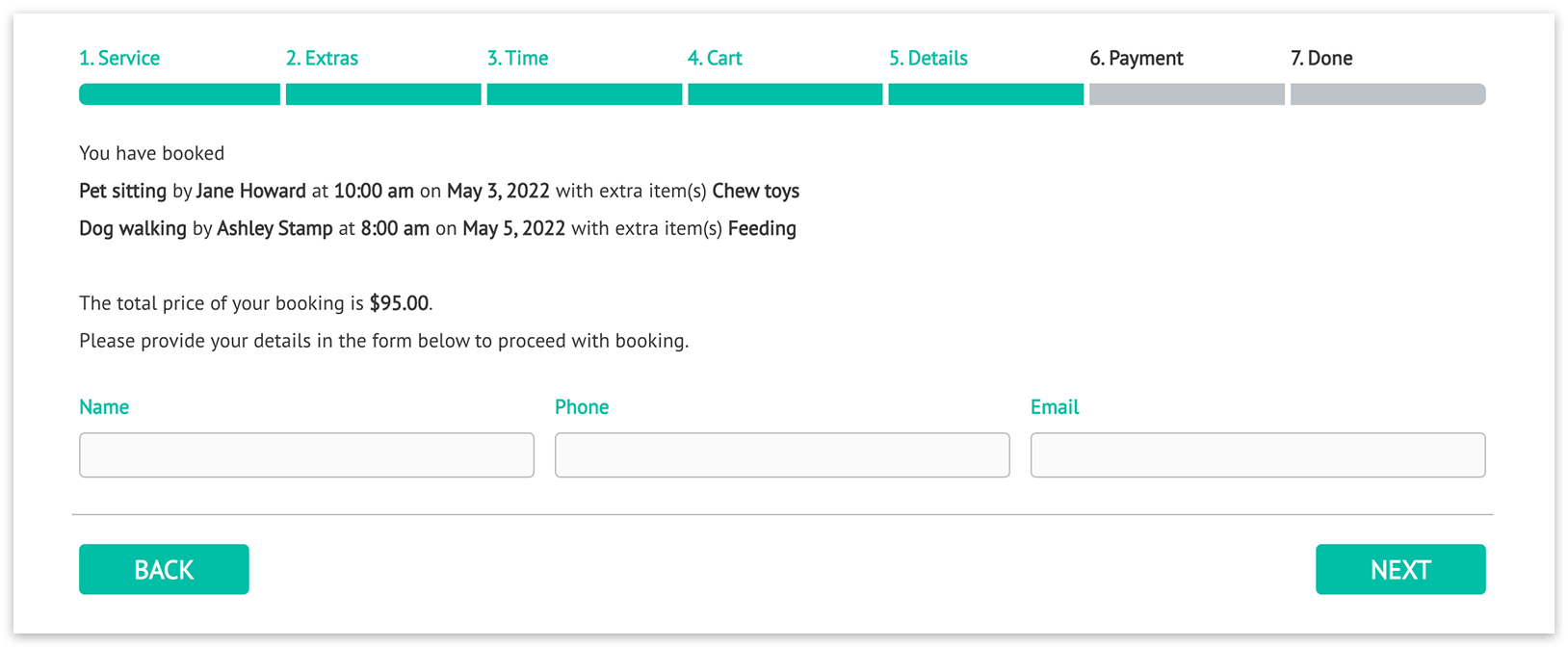 Bookly booking form