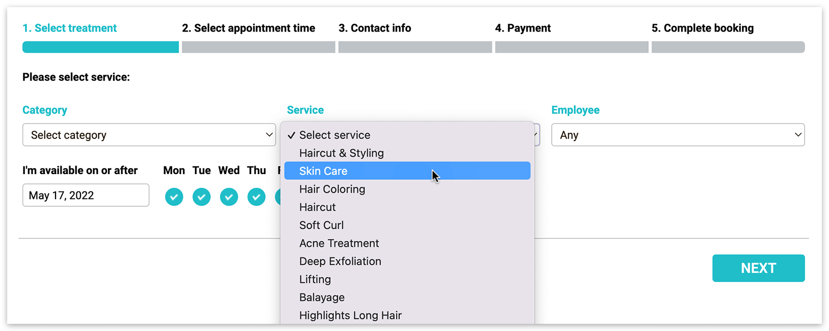 Bookly booking form – frontend