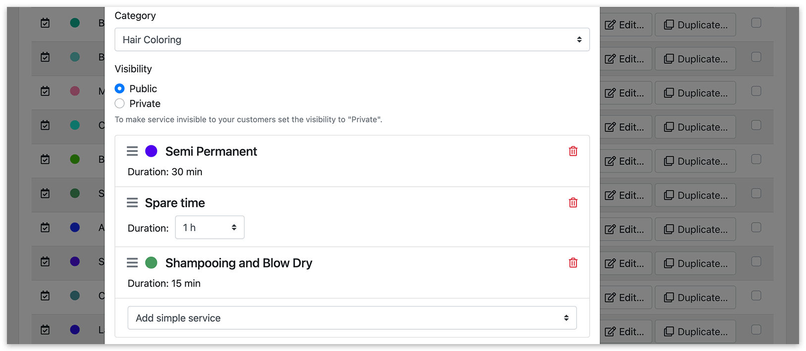 Service card in Bookly