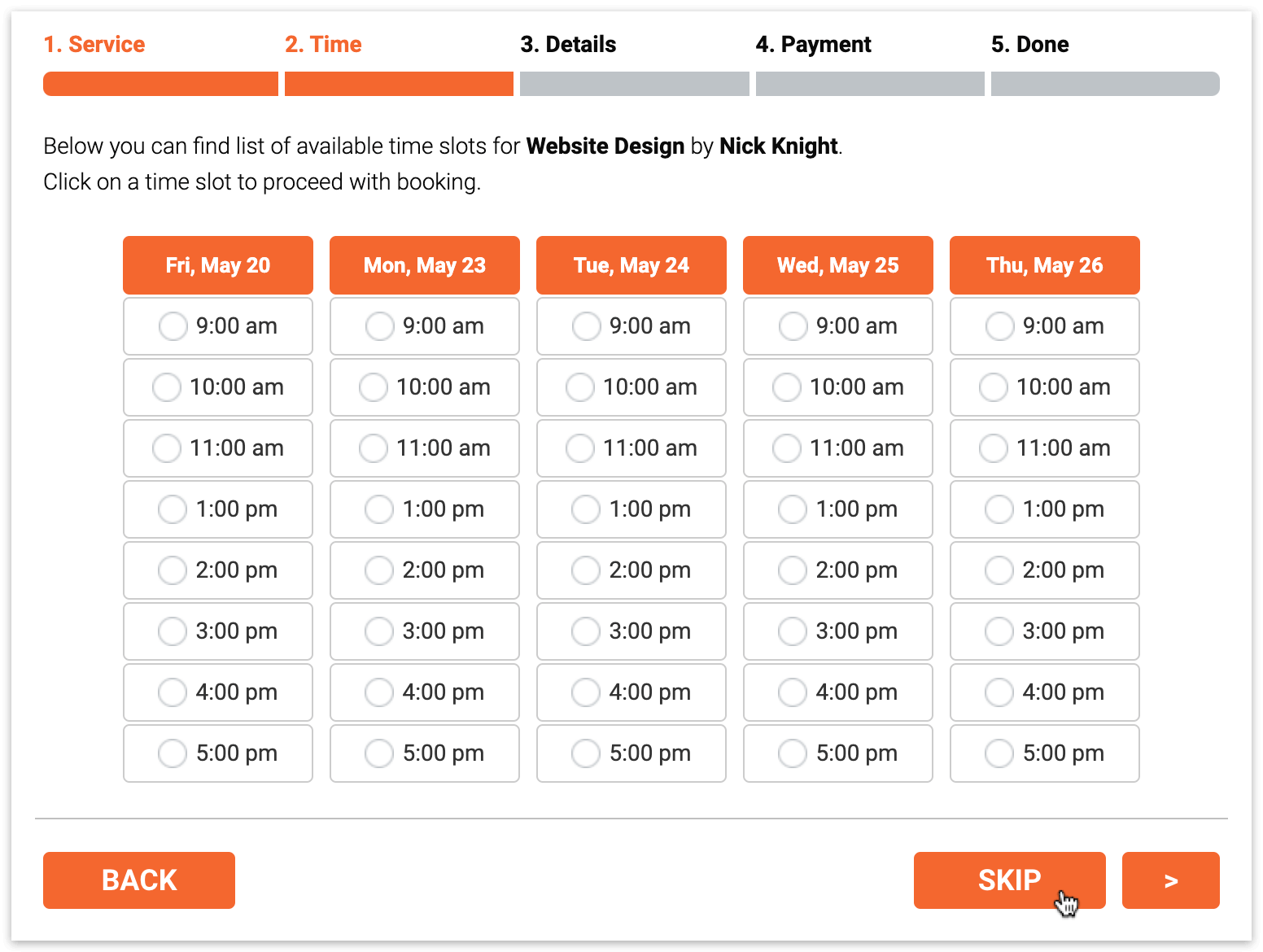 Time step in Bookly booking form