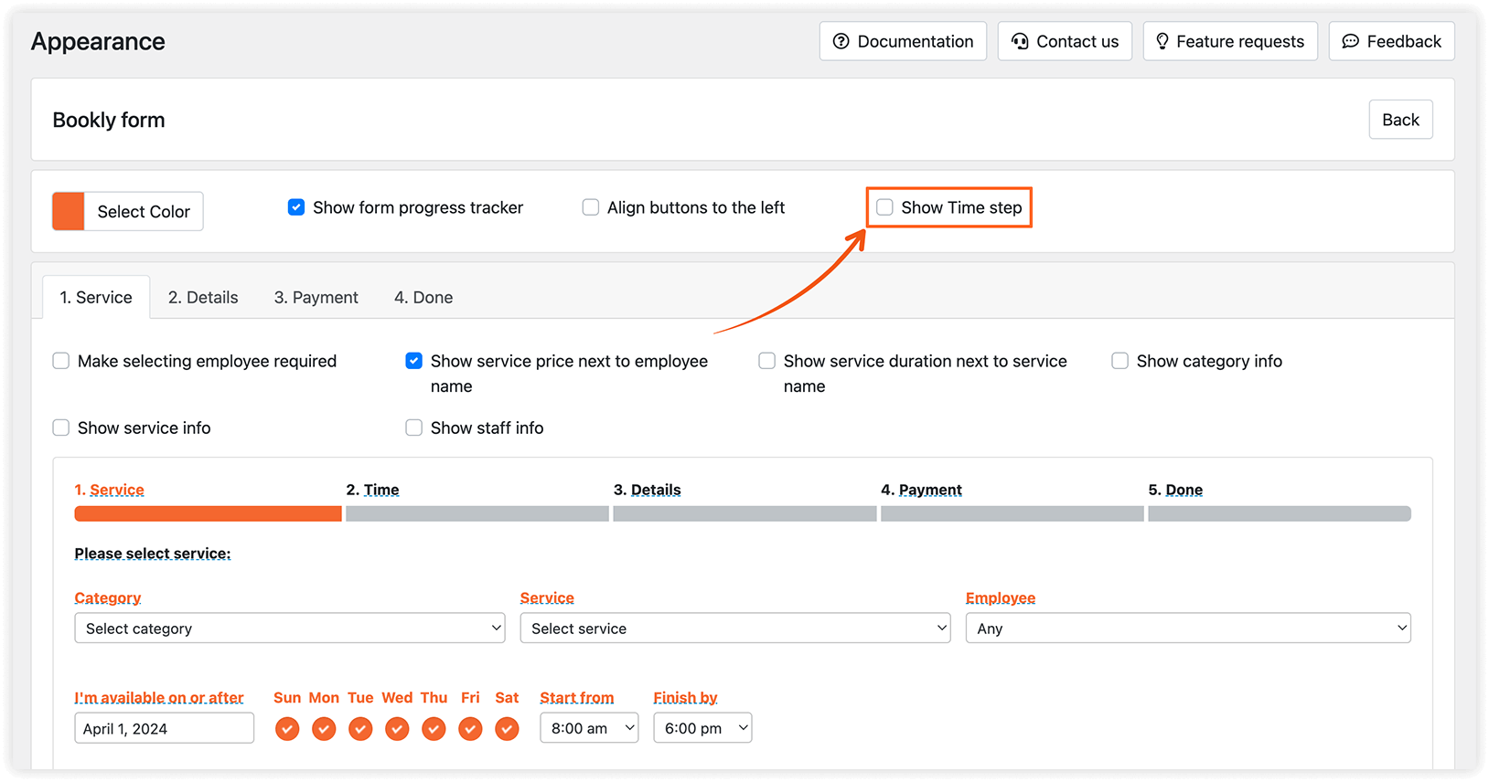 Appearance section in Bookly