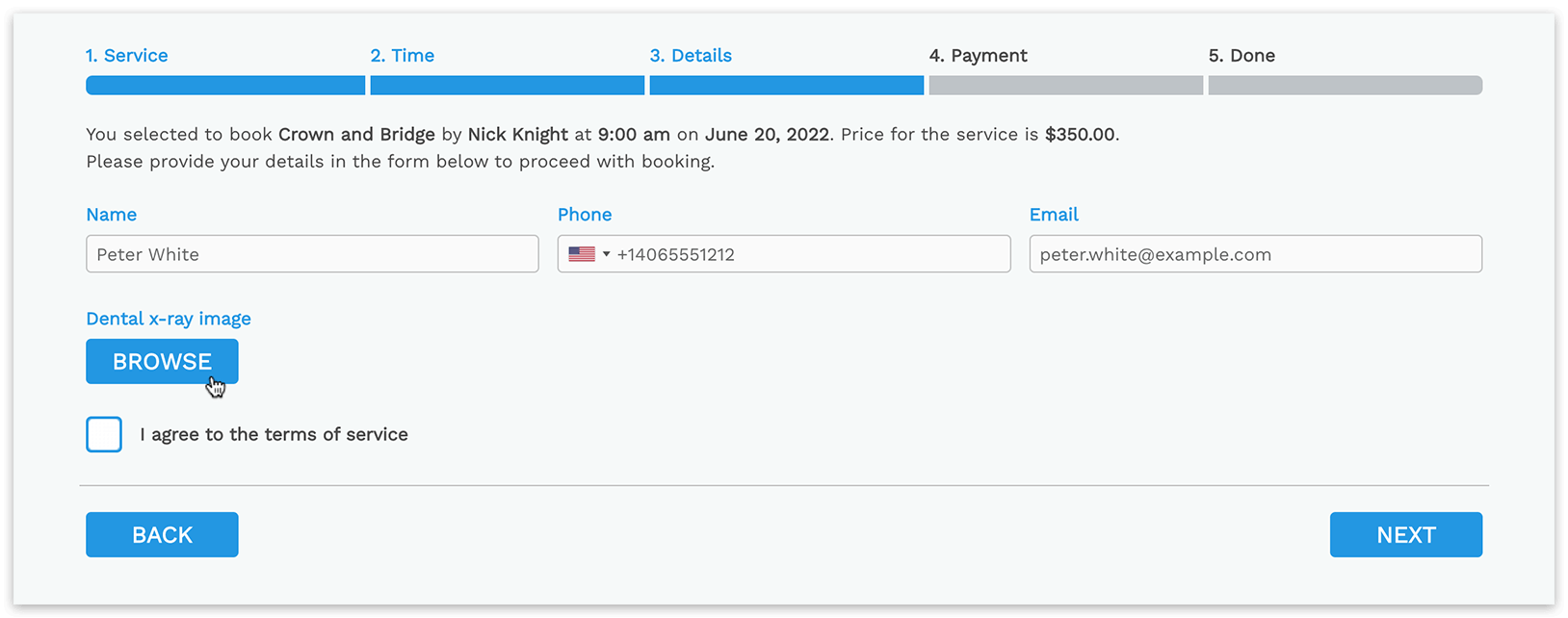 Bookly booking form – Details step